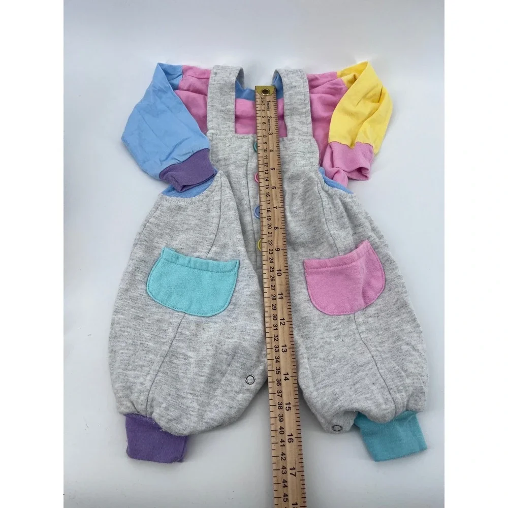 Vintage 90's Colorblock 2 Piece Overalls and Shirt Set Gray Pink 9M  Retro